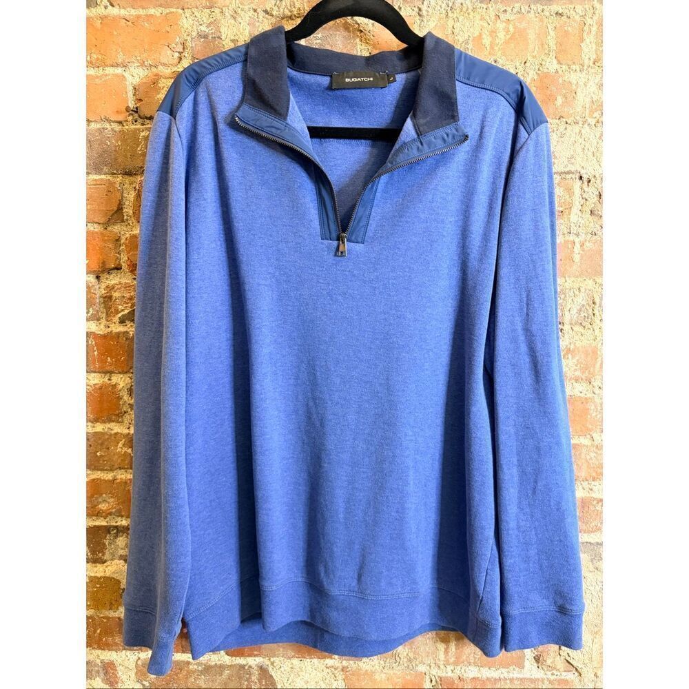 BUGATCHI • Blue 1/4 Zip Pullover Long Sleeve Mens Sweater Shirt • Size Large